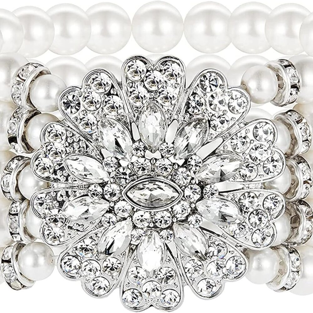 1920s Flapper Imitation Pearl Bracelet Great Gatsby Elastic Pearl Bracelet Roari